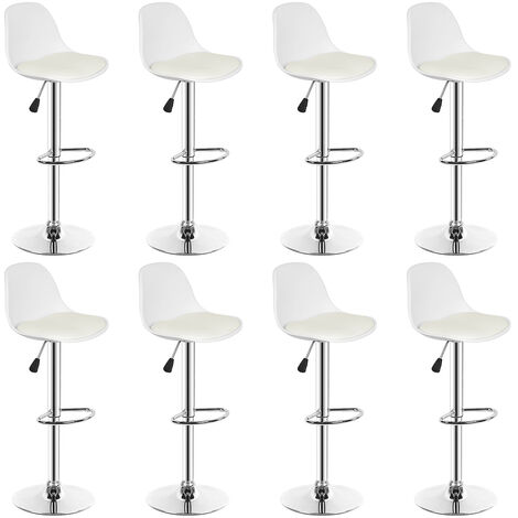 Lot de 8 Tabouret de Bar en Cuir PU Reglable en Hauteur et Pivotant Design Moderne-Blanc (1/5)
