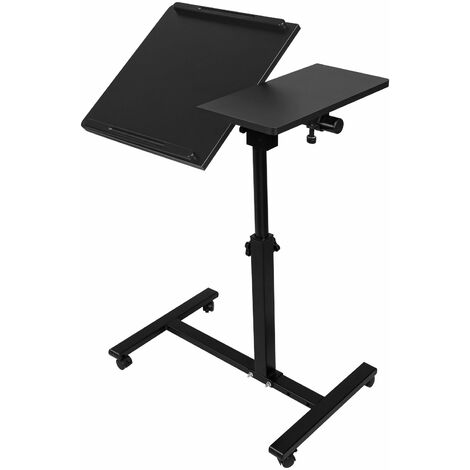 Bureau Debout Mobile Bureau Informatique Bureau Gaming de lit médicalisé Table Réglable en Hauteur et Inclinable avec 4 roulettes(noir)
