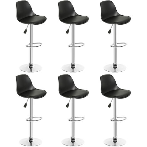 Lot de 6 Tabouret de Bar en Cuir PU Reglable en Hauteur et Pivotant Design Moderne-Noir (1/5)