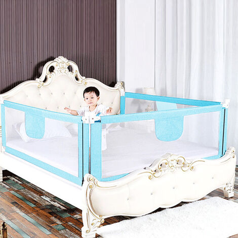 Barriere de securite Enfant lit 1 8 m Barriere De Lit Levée Et Abaissée Verticalement pour Les Tout-Petits pour Les berceaux lit Double bleus