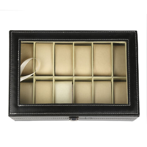 TWBEST Boîte à Montres 12 Compartiments En Bois Et Simili Cuir - Présentoir Luxe Avec Miroir Et Coussins Amovibles