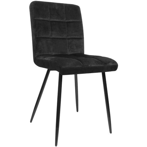 Chaise de salle à manger carrée à neuf compartiments avec pieds en fer velouté Jeu de deux en noir (1/5)