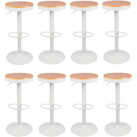 Lot de 8 Tabourets de Bar avec Repose-Pieds Vintage Couleur du Bois et Blanc (1/5)