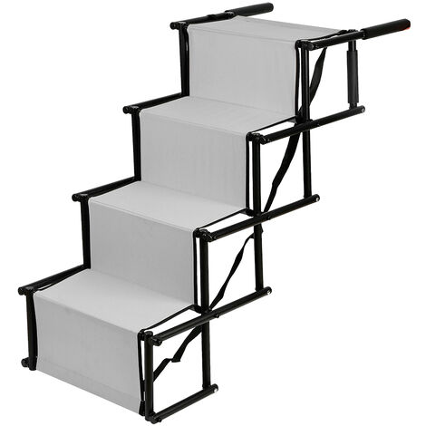 Escalier pliable pour chiens à hauteur réglable acier inoxydable + tissu Oxford gris clair (1/5)