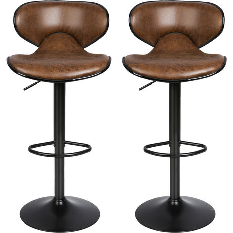 Lot de 2 Tabouret de bar Tabourets de Cuisine Chaises Rembourrés en Suède Marron Hauteur Réglable Rotatif à 360°et avec Dossier et Repose-Pieds (1/5)