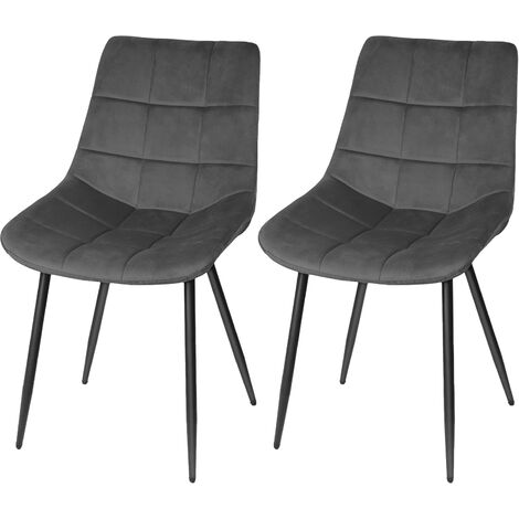 Lot de 2 Chaise de Cuisine Assise rembourrée en Velours Pieds en métal Stable,Gris Foncé (1/5)
