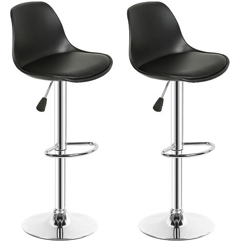 Lot de 2 Tabouret de Bar en Cuir PU Reglable en Hauteur et Pivotant Design Moderne-Noir (1/5)