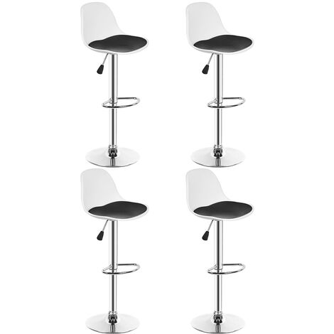 Lot de 4 tabourets de Bar Réglable en Hauteur et Rotative à 360° PU blanc + noir (1/5)