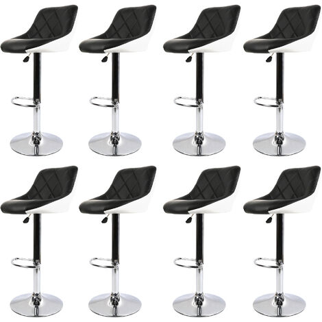 Lot de 8 Tabouret de Bar en Cuir PU Reglable en Hauteur et Pivotant Pied Chromé noir + blanc (1/5)