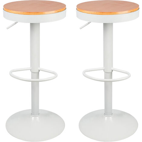Yongqing – Lot de 2 tabourets de bar vintage avec repose-pieds – Bois et blanc – Hauteur réglable – Siège pivotant 360° – Ambiance rétro rustique (1/5)