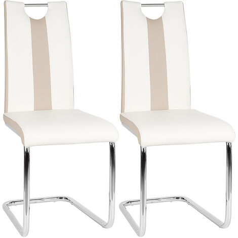 Lot de 2 Chaises de Salle à Manger Chaise de Cuisine avec pieds en métal pour Salle à Manger Cuisine Salle de Réunion Blanc + Beige (1/5)