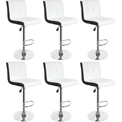 Lot de 6 tabourets de bar chaises de bar maison réglable de hauteur pour Bar Comptoir ou Cuisine- blanc noir