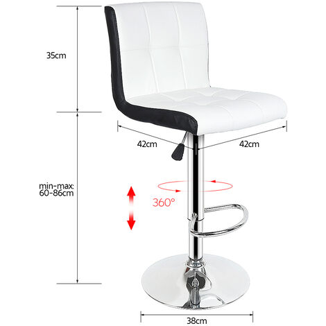 Lot de 6 tabourets de bar chaises de bar maison réglable de hauteur pour Bar Comptoir ou Cuisine- blanc noir