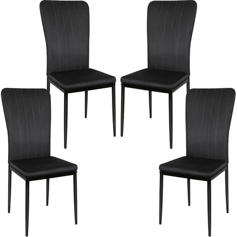 Lot de 4 chaises en Velours Pieds en métal Stable pour Salle à Manger Salon Cuisine Noir (1/5)