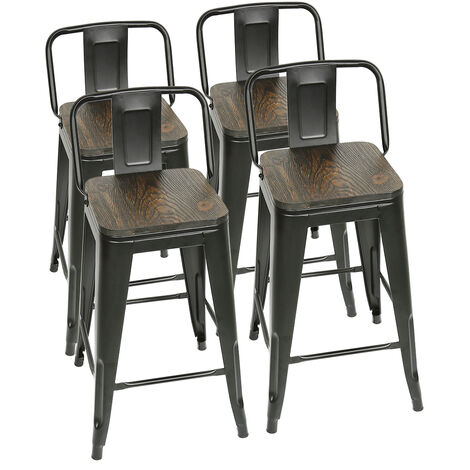 Lot de 4 Tabouret de Bar Metal Assise avec Dossier et siège en Bois Hauteur 63 5cm (1/5)