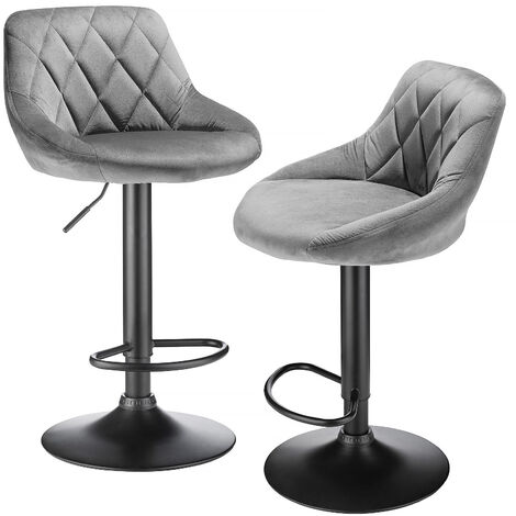Lot de 2 Tabouret de Bar en Velours tabourets de Cuisine Hauteur réglable gris clair (1/5)