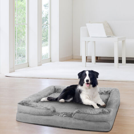 Panier pour Chien Orthopédique Lit pour Animaux Rembourrage Moelleux Housse Amovible Lavable 106x80x20 cm Gris