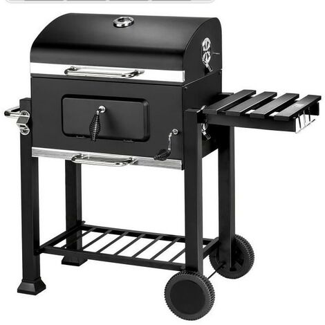 Barbecue charbon cylindrique 2 grilles avec thermomètre – 2 roues pour mobilité – Acier inoxydable – Bac à charbon ajustable – Jeobest