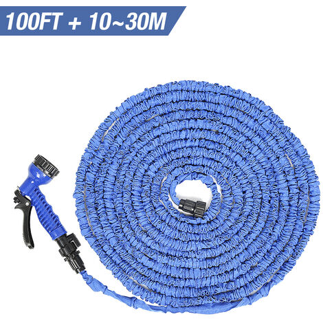 Tuyaux d'arrosage extensible rétractable avec Pistolet 7 fonctions pour Jardin, Irrigation, Nettoyage - 100FT / 10M - 30M - Bleu (1/5)