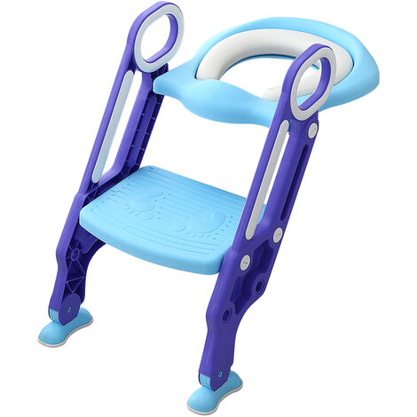 Siège de Toilettes Echellepour Bébé Réglable et Pliable avec Siège Rembourré Large Marchepied Charge Max.75KG Violet+Bleu
