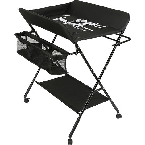 Yongqing – Table à langer pliable bébé avec panier de rangement – Structure en fer – Hauteur ajustable 82-87 cm – Tissu imperméable et roues verrouillables