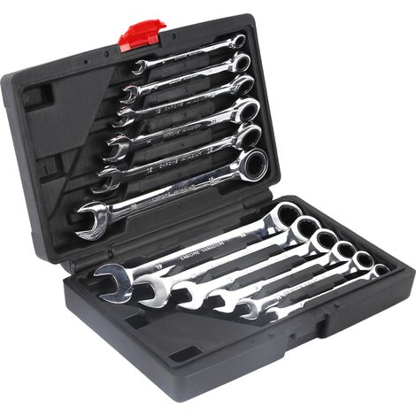 Coffret de 12 clés mixtes à cliquet 8-19 mm – Acier au chrome-vanadium – 72 dents – Étui de rangement inclus – Jeobest