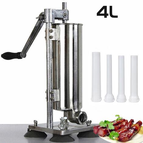Machine à saucisse en acier inoxydable 4L – Remplissage manuel silencieux – 4 tubes inclus Ø15/16/18/21mm – Capacité 4L pour cuisine pro – Jeobest