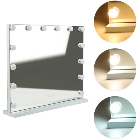 Miroir de Maquillage Miroir de Courtoisie Éclairage Ajustable Lumières Miroir Lumineux 62×52cm