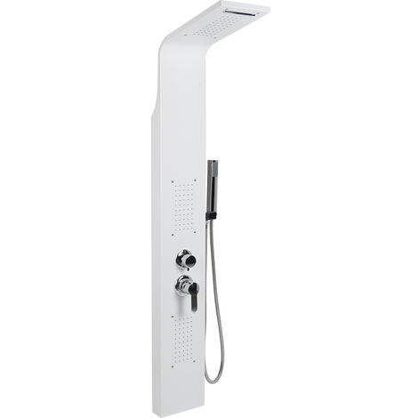 Yongqing – Colonne de douche sans robinetterie – Acier inoxydable 304 – Design carré blanc – Modes d'écoulement jet de massage et pluie – Installation facile (1/6)