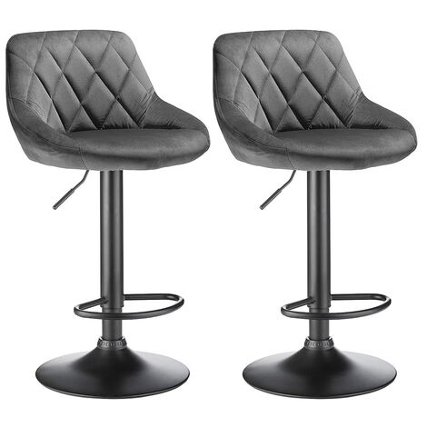Lot de 2 Chaises de bar Tabourets hauts Siège de cuisine hauteur réglable repose-pieds en métal Surface de tabouret en flanelle - Gris foncé (1/5)