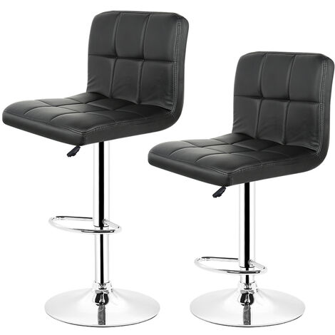 Lot de 2 Tabouret de Bar,Assise rembourrée,en Similicuir,Reglable en Hauteur et Pivotant,Maison Cuisine Bistro,Noir (1/6)