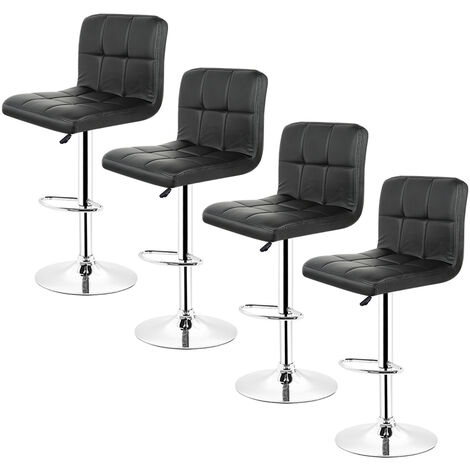 Lot de 4 Tabouret de Bar,Assise rembourrée,en Similicuir,Reglable en Hauteur et Pivotant,Maison Cuisine Bistro,Noir (1/5)