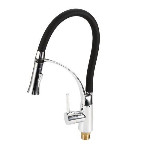 Robinet de cuisine 360°avec coulissant mitigeur d'évier pivotant rétractable-Noir argent (1/6)