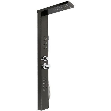 Colonne de douche hydromassante 130 cm – Acier inoxydable noir – 4 jets : pluie, cascade, massage – Tuyau flexible 150 cm – Jeobest