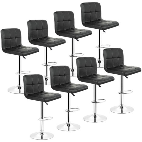 Lot de 8 Tabouret de Bar Assise rembourrée en Similicuir Reglable en Hauteur et Pivotant Maison Cuisine Bistro Noir (1/5)