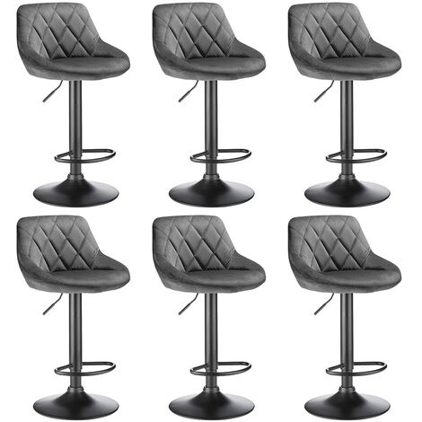 Lot de 6 Chaises de bar, Tabourets hauts, Siège de cuisine, hauteur réglable, repose-pieds en métal, Surface de tabouret en flanelle - Gris foncé (1/5)