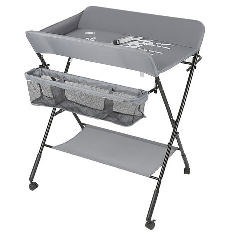 Table à langer bébé pliable avec panier de rangement – Structure en fer – Roues silencieuses – Capacité 50 kg – Dimensions 83 x 50 x 12 cm – Jeobest