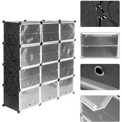 Dibea Étagère à Chaussures Modulaire 9 Compartiments 30×30 Cm – Rangement Plastique Transparent Empilable