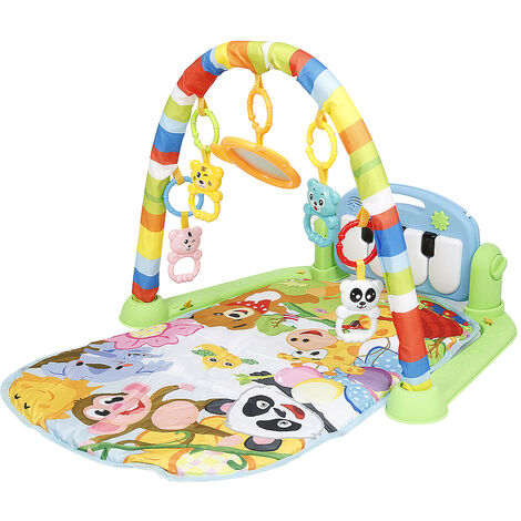 Tapis d'éveil bébé 4 en 1 multicolore – Gymnase d'activités avec pendentifs et piano – Développement moteur et sensoriel – Jeobest