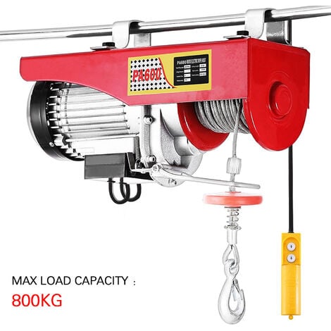 Palan électrique,800KG avec câble en acier,pour Chariot Élévateur,Entrepôts,Chantiers,Rouge-argent