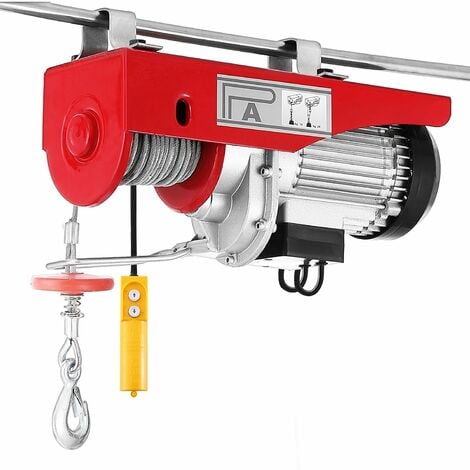 Palan électrique,800KG avec câble en acier,pour Chariot Élévateur,Entrepôts,Chantiers,Rouge-argent