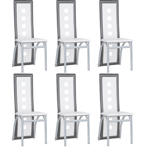 Lot de 6 chaises,Chaise de Cuisine avec pieds en métal,pour Salle à Manger,Salon,Cuisine,Blanc+gris (1/5)