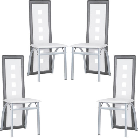 Lot de 4 chaises,Chaise de Cuisine avec pieds en métal,pour Salle à Manger,Salon,Cuisine,Blanc+gris (1/5)