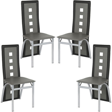 Lot de 4 Chaises de Salle à Manger,Chaise de Cuisine Cuir synthétique,pour Salle à Manger,Cuisine,Salle de Réunion,gris + noir (1/5)