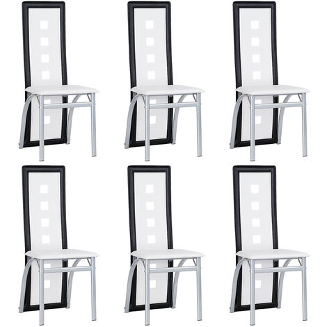 Yongqing – Lot de 6 chaises de salle à manger en cuir PU – Confort ergonomique – Pieds en acier inoxydable – Design élégant blanc et noir (1/5)