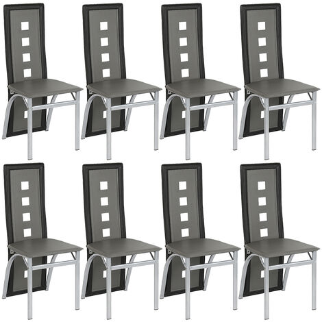 Lot de 8 Chaises de Salle à Manger,Chaise de Cuisine Cuir synthétique,pour Salle à Manger,Cuisine,Salle de Réunion,gris + noir (1/5)