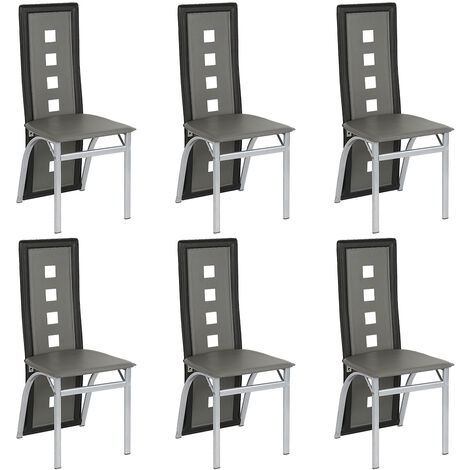 Lot de 6 Chaises de Salle à Manger,Chaise de Cuisine Cuir synthétique,pour Salle à Manger,Cuisine,Salle de Réunion,gris + noir (1/5)