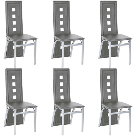 Lot de 6 Chaises de Salle à Manger avec dossier,Cuir synthétique,gris (1/5)