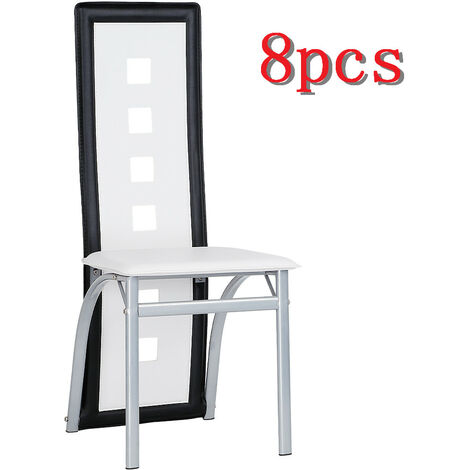 Lot de 8 Chaises de Salle à Manger Cuir synthétique pour Salle à Manger Cuisine Salle de Réunion Blanc+Noir (1/5)