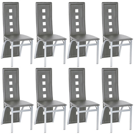 Lot de 8 chaises de salle Ă manger Simili Cuir Style contemporain Six trous gris (1/5)